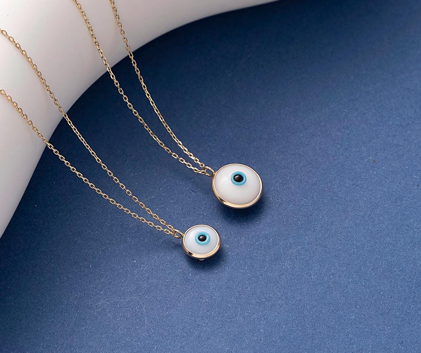 14K Gold Eye Necklace, Tiny Evil Eye Pendant, 14K Real Gold Eye Necklace, Dainty initial Eye Pendant, Summer Jewelry