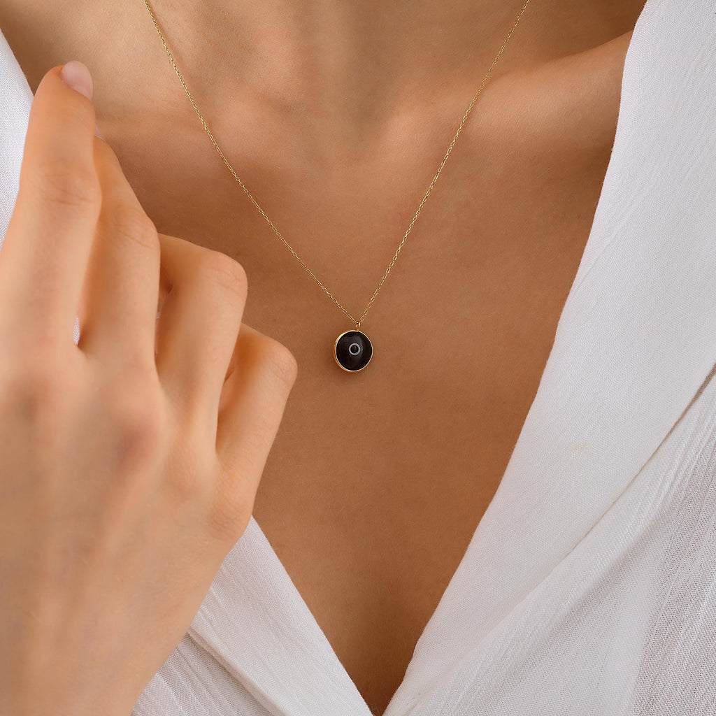 14K Gold Eye Necklace, Minimalist Evil Eye Pendant, 14K Real Gold Eye Necklace, Evil Eye Necklace, Dainty Custom Eye Pendant, Summer Jewelry