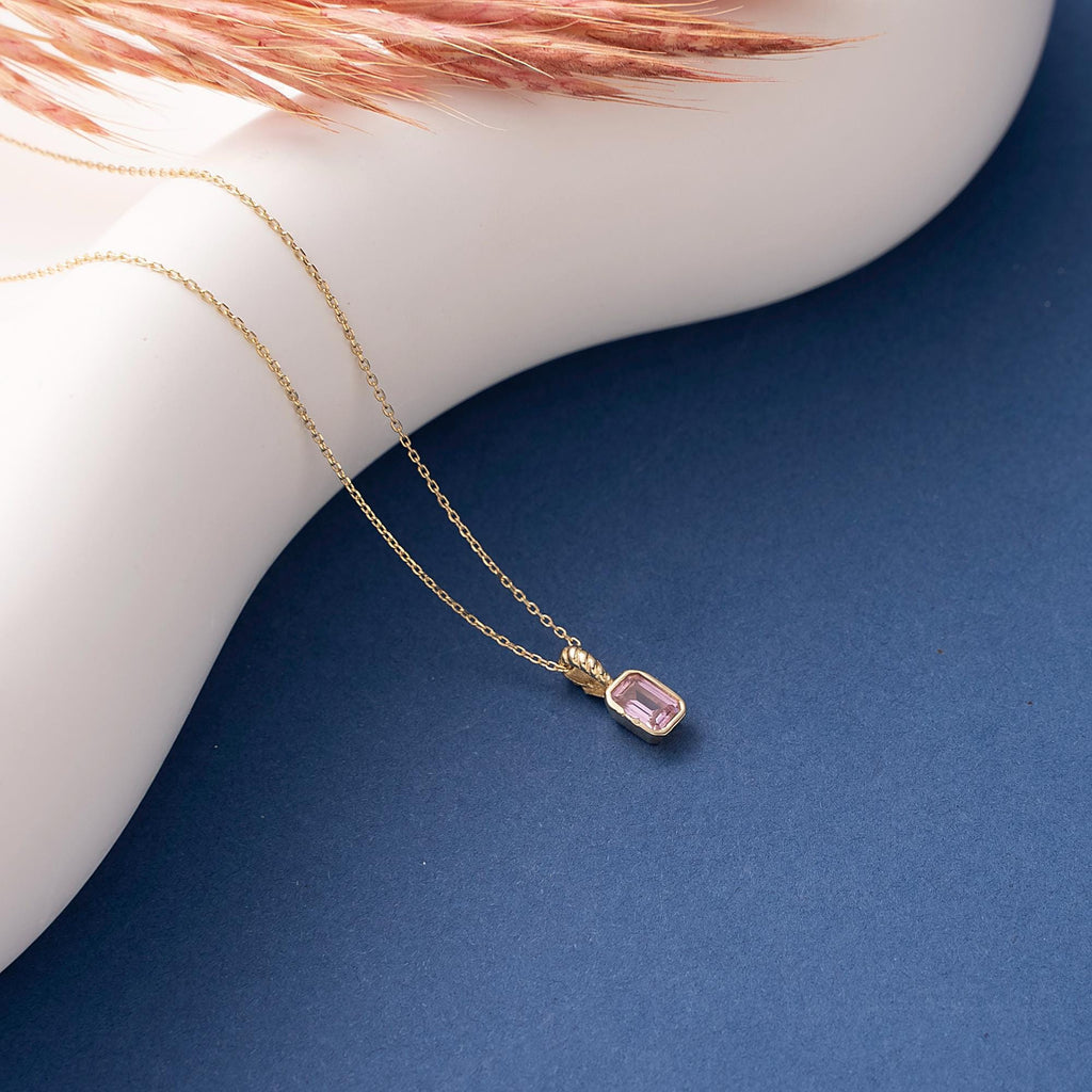 Dainty 10K 14K Solid Gold Morganite Necklace, Minimalist Pendant