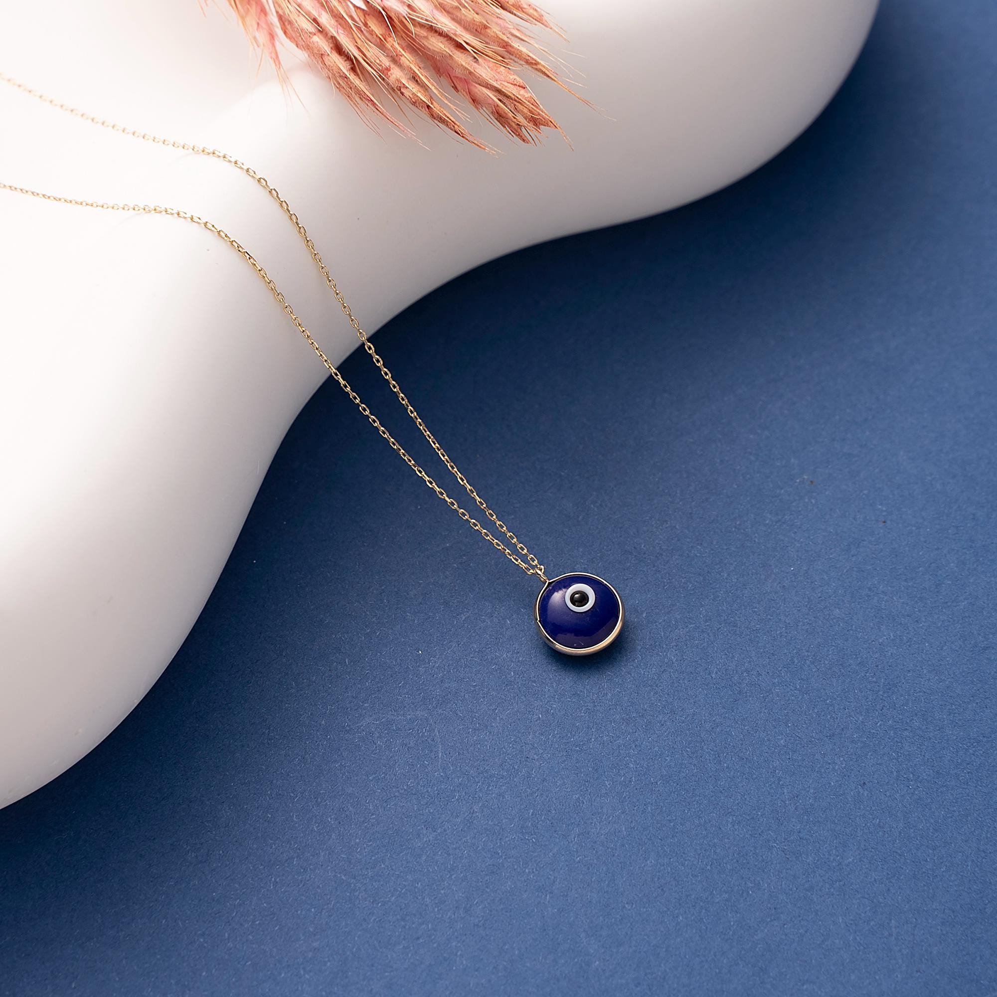 14K Gold Eye Necklace, Minimalist Evil Eye Pendant, 14K Real Gold Eye Necklace, Evil Eye Necklace, Dainty Custom Eye Pendant, Summer Jewelry