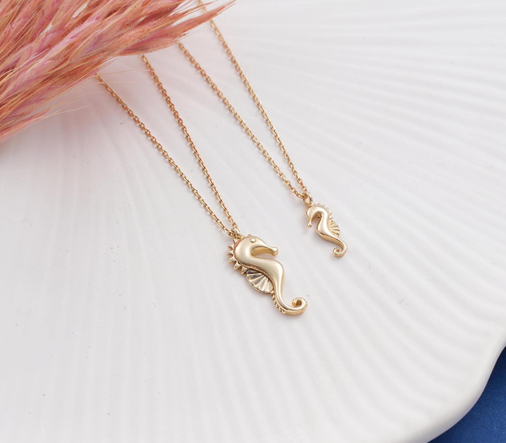 Seahorse Necklace, Dainty initial Sea Animal Pendant, 14K Solid Gold Seahorse Necklace, Yellow 14K Gold Seahorse Pendant, Ocean Necklace