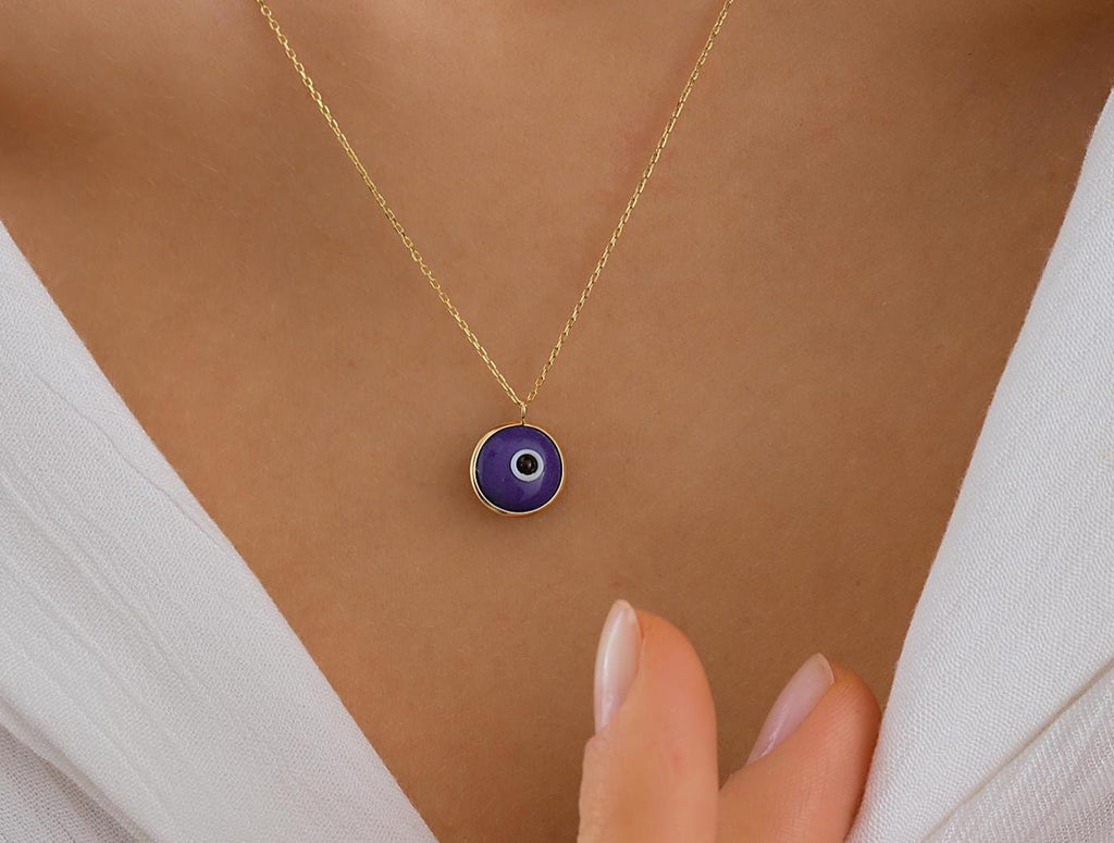 14K Gold Eye Necklace, Minimalist Evil Eye Pendant, 14K Real Gold Eye Necklace, Evil Eye Necklace, Dainty Custom Eye Pendant, Summer Jewelry