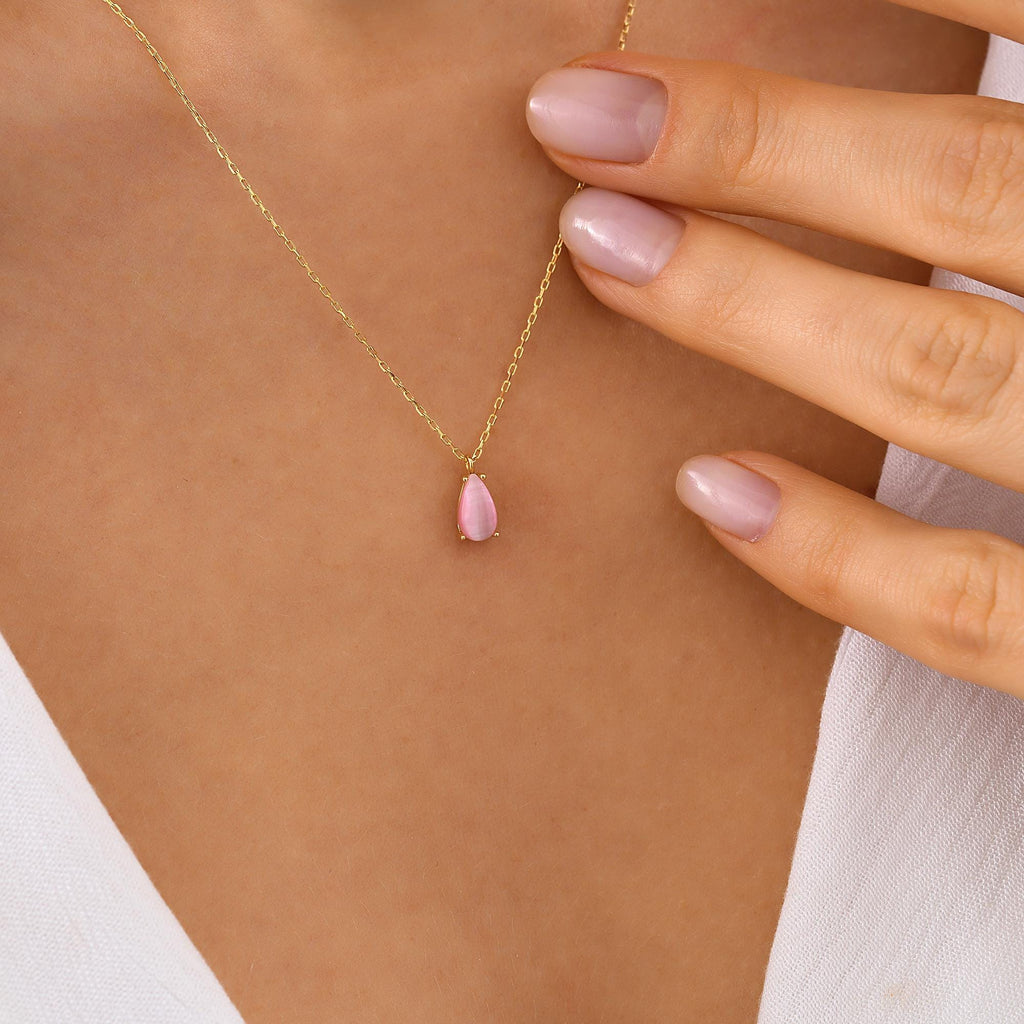 Dainty 10K 14K Solid Gold Morganite Necklace, Minimalist Pendant