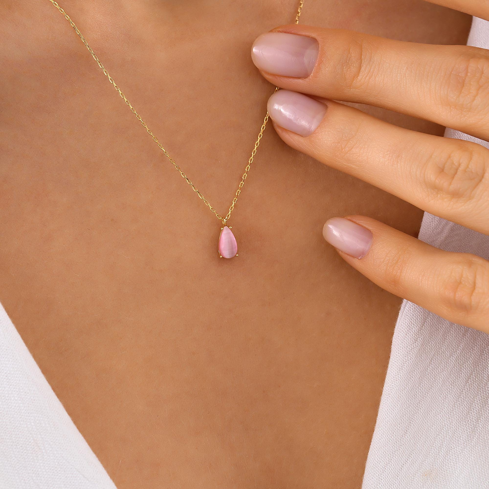 Dainty 10K 14K Solid Gold Morganite Necklace, Minimalist Pendant