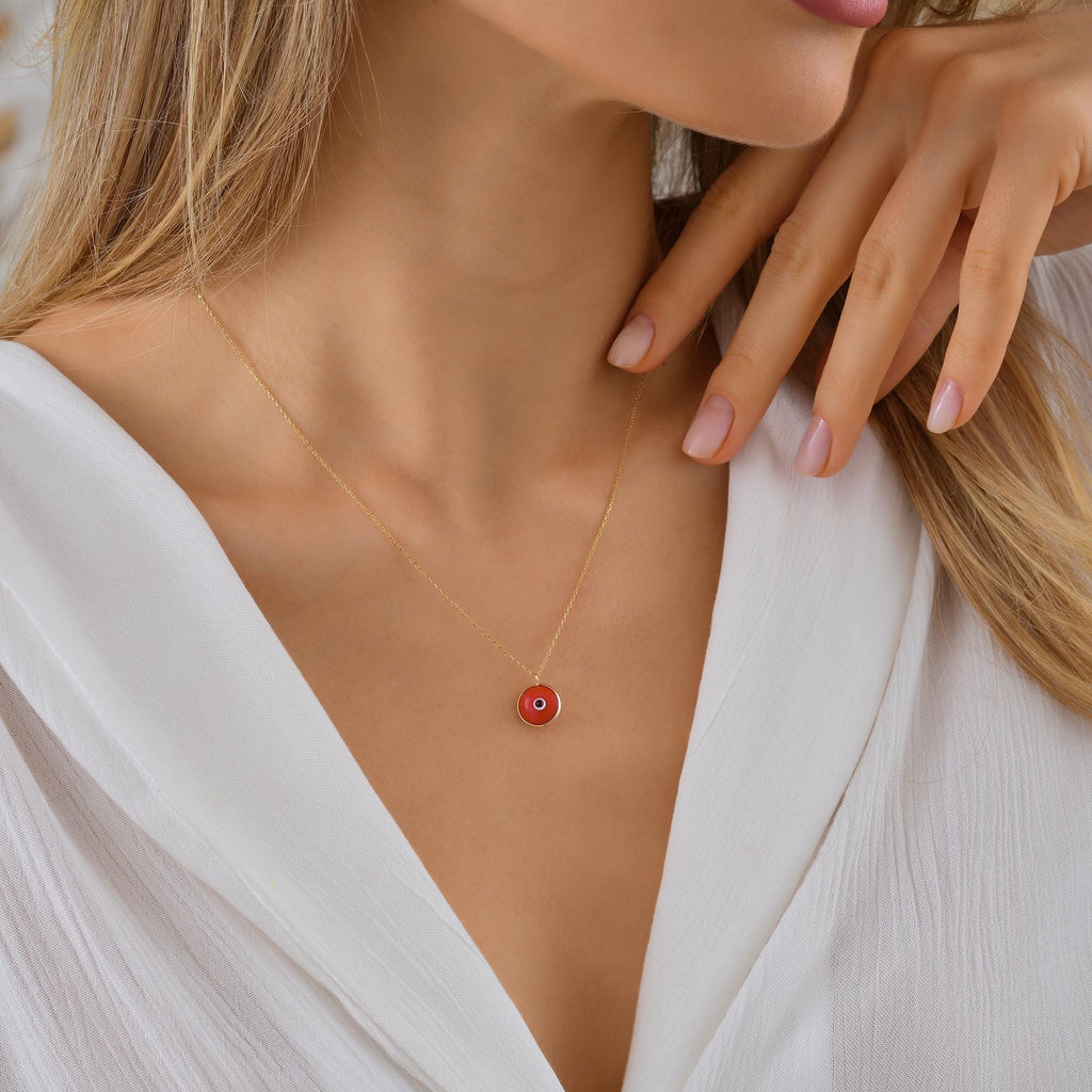 14K Gold Eye Necklace, Tiny Evil Eye Pendant, 14K Real Gold Eye Necklace, Evil Eye Necklace, Dainty initial Eye Pendant, Summer Jewelry