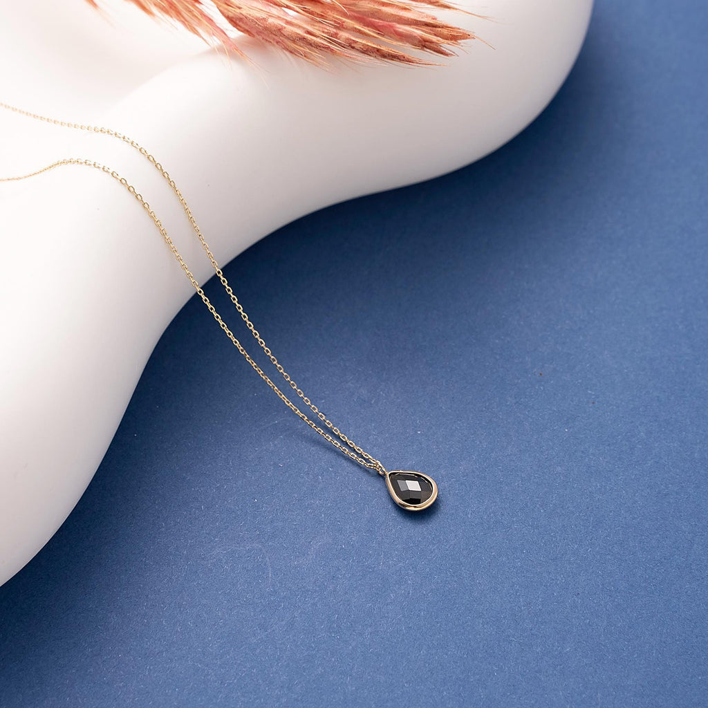 14K Gold Onyx Necklace, Dainty Oval Pendant, Minimalist Jewelry