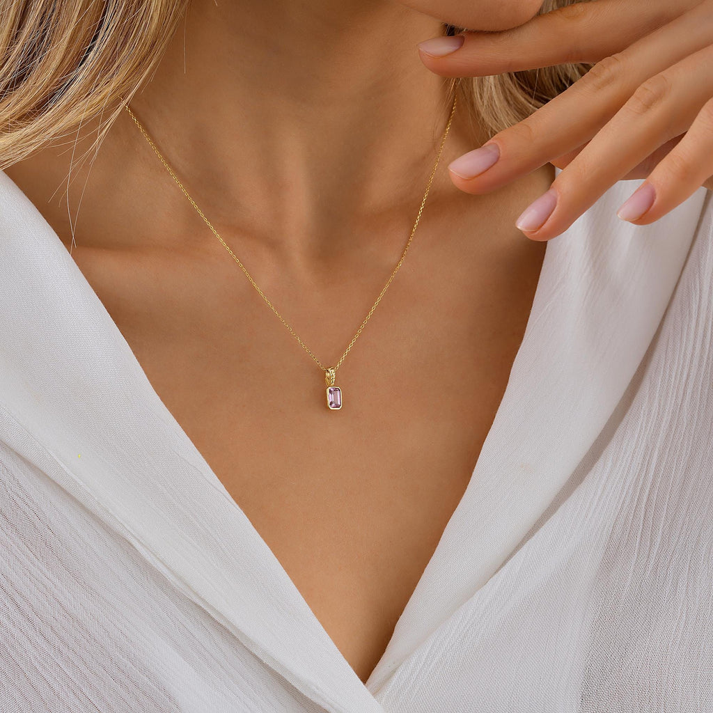 Dainty 10K 14K Solid Gold Morganite Necklace, Minimalist Pendant