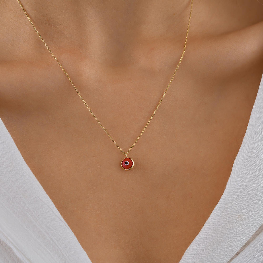 14K Gold Eye Necklace, Tiny Evil Eye Pendant, 14K Real Gold Eye Necklace, Evil Eye Necklace, Dainty initial Eye Pendant, Summer Jewelry