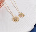 14K Solid Gold Sun Necklace, Dainty Celestial Pendant