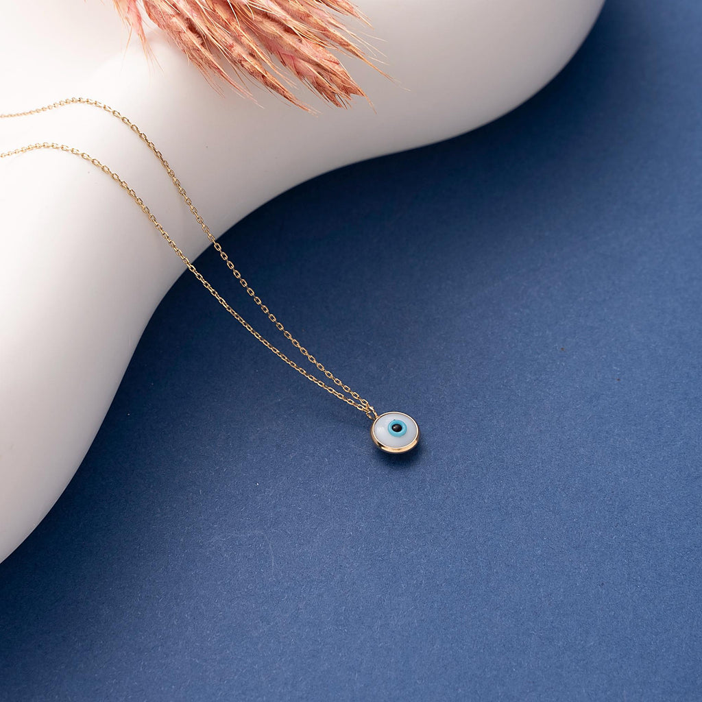 14K Gold Eye Necklace, Tiny Evil Eye Pendant, 14K Real Gold Eye Necklace, Dainty initial Eye Pendant, Summer Jewelry