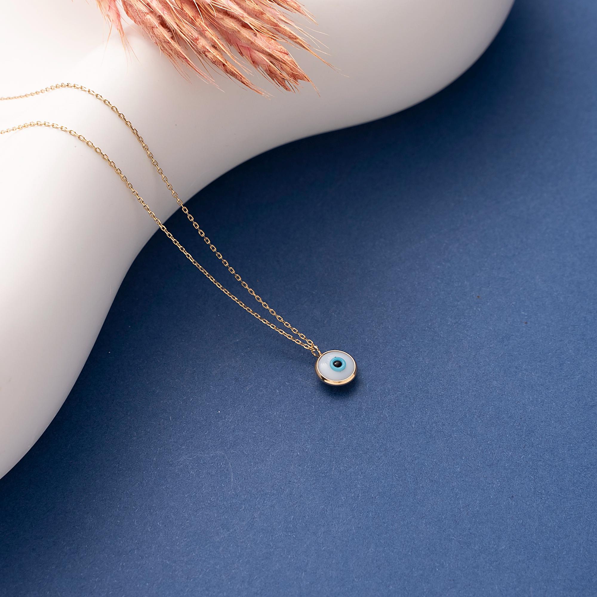 14K Gold Eye Necklace, Tiny Evil Eye Pendant, 14K Real Gold Eye Necklace, Dainty initial Eye Pendant, Summer Jewelry