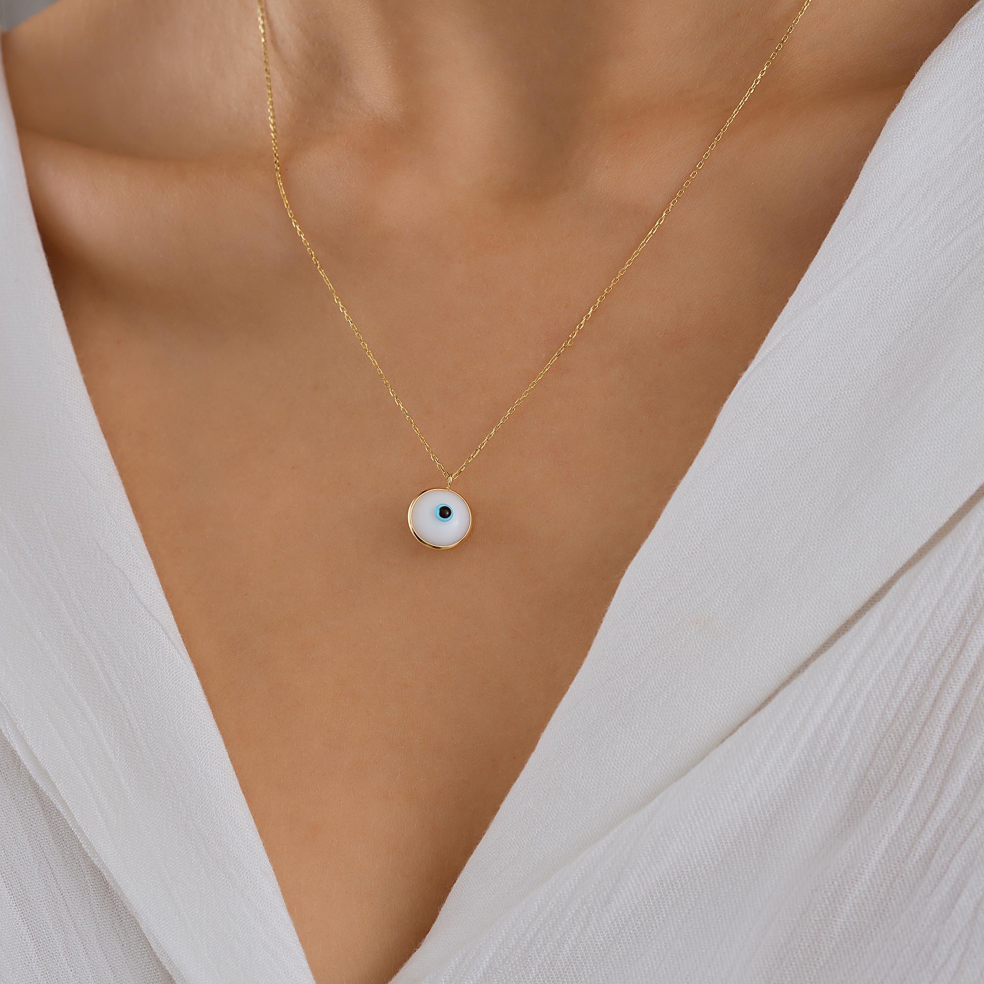 14K Gold Eye Necklace, Tiny Evil Eye Pendant, 14K Real Gold Eye Necklace, Dainty initial Eye Pendant, Summer Jewelry
