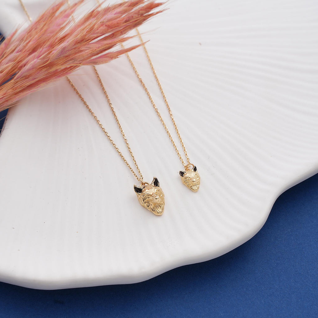 Mountain Wolf Necklace, Dainty initial Animal Pendant, 14K Solid Gold Wolf Head Necklace, 14K Gold Wild Wolf Head Pendant, Summer Jewelry