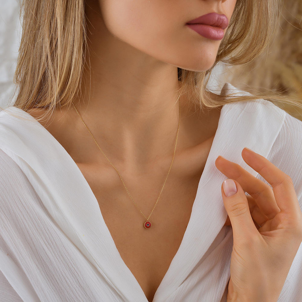 14K Gold Eye Necklace, Tiny Evil Eye Pendant, 14K Real Gold Eye Necklace, Evil Eye Necklace, Dainty initial Eye Pendant, Summer Jewelry