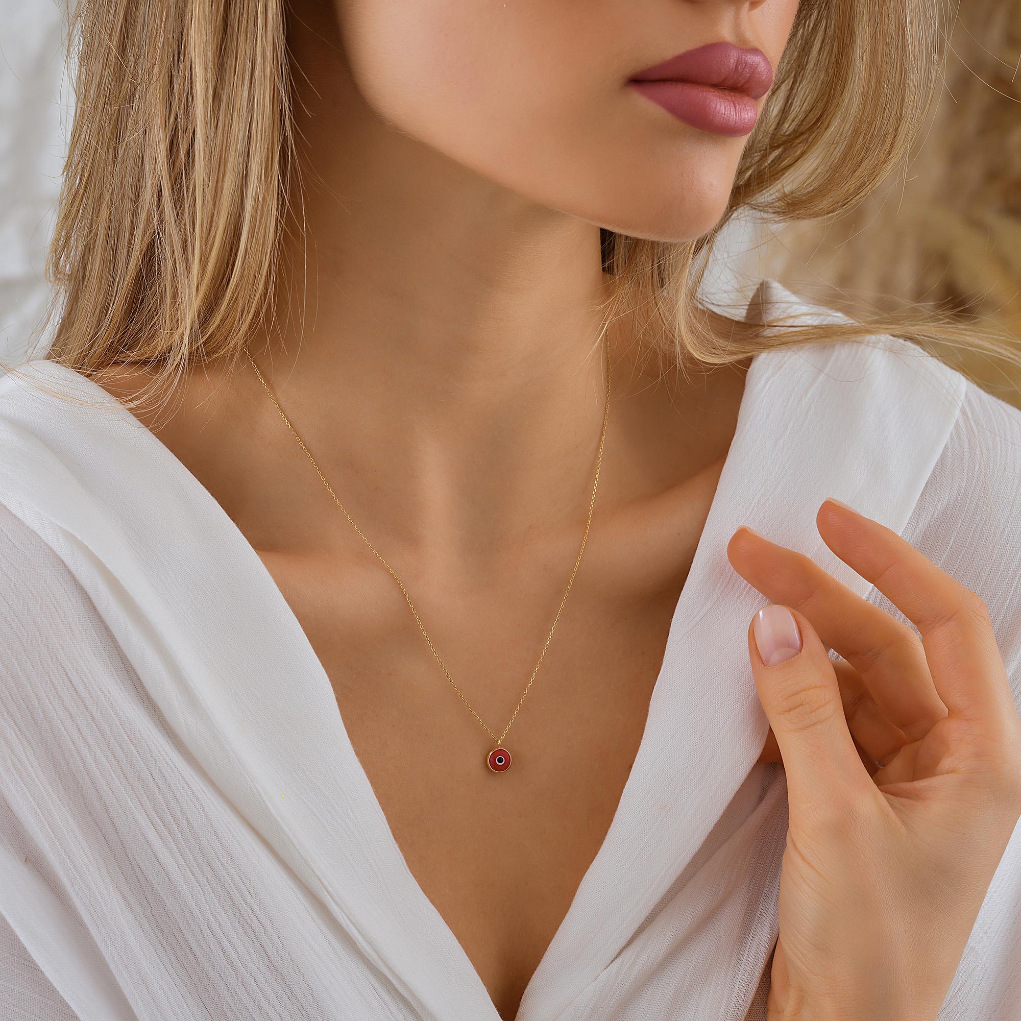 14K Gold Eye Necklace, Tiny Evil Eye Pendant, 14K Real Gold Eye Necklace, Evil Eye Necklace, Dainty initial Eye Pendant, Summer Jewelry