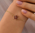 10K 14K Solid Gold Ruby Bracelet, Handmade Minimalist Flower Jewelry, Birthday Gift