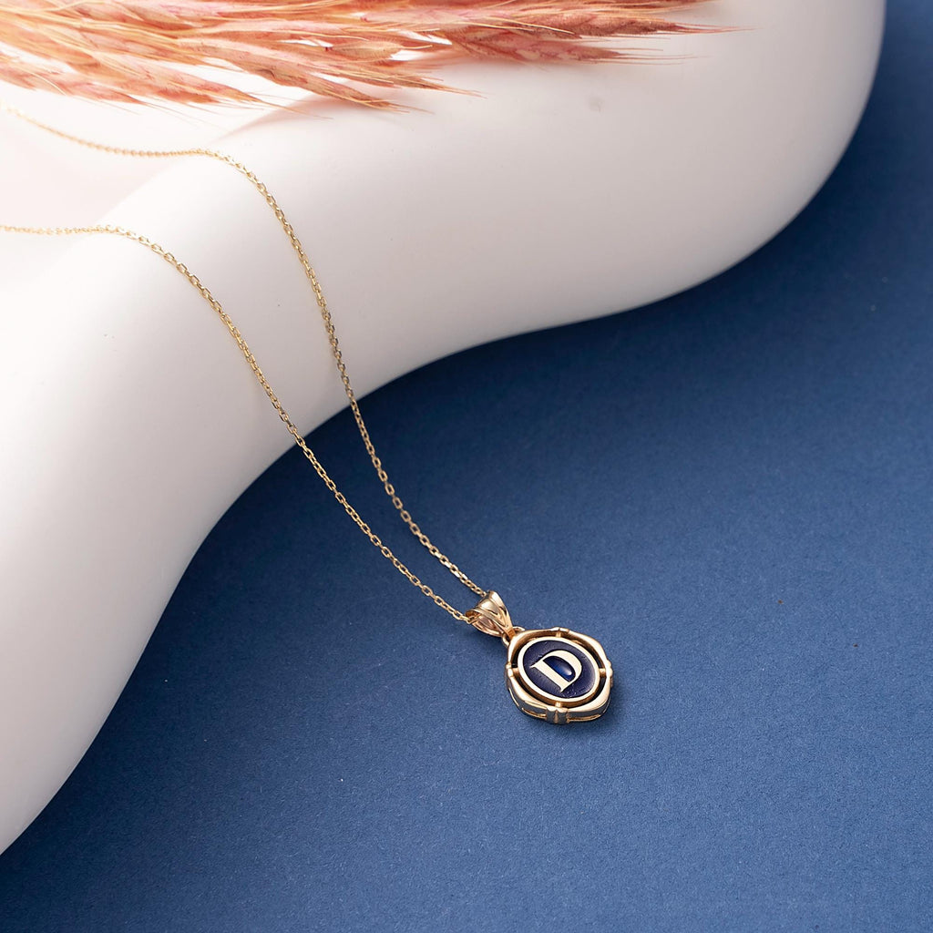 Personalized Pendant, 14K Real Gold Letter Necklace, Vintage Pendant, Dainty initial Letter Necklace, Birthday Gift, Summer Jewelry