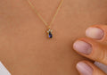 14K Real Gold Sapphire Necklace, Dainty Teardrop Pendant