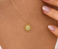 Dainty 14K Real Gold Sun Necklace, 10K Minimalist Celestial Pendant