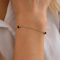 14K Solid Gold Onyx Ball Bracelet, Minimalist Beaded Chain, Birthday Gift