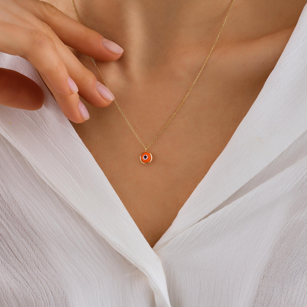 14K Gold Eye Necklace, Minimalist Evil Eye Pendant, 14K Real Gold Eye Necklace, Evil Eye Necklace, Dainty Custom Eye Pendant, Summer Jewelry