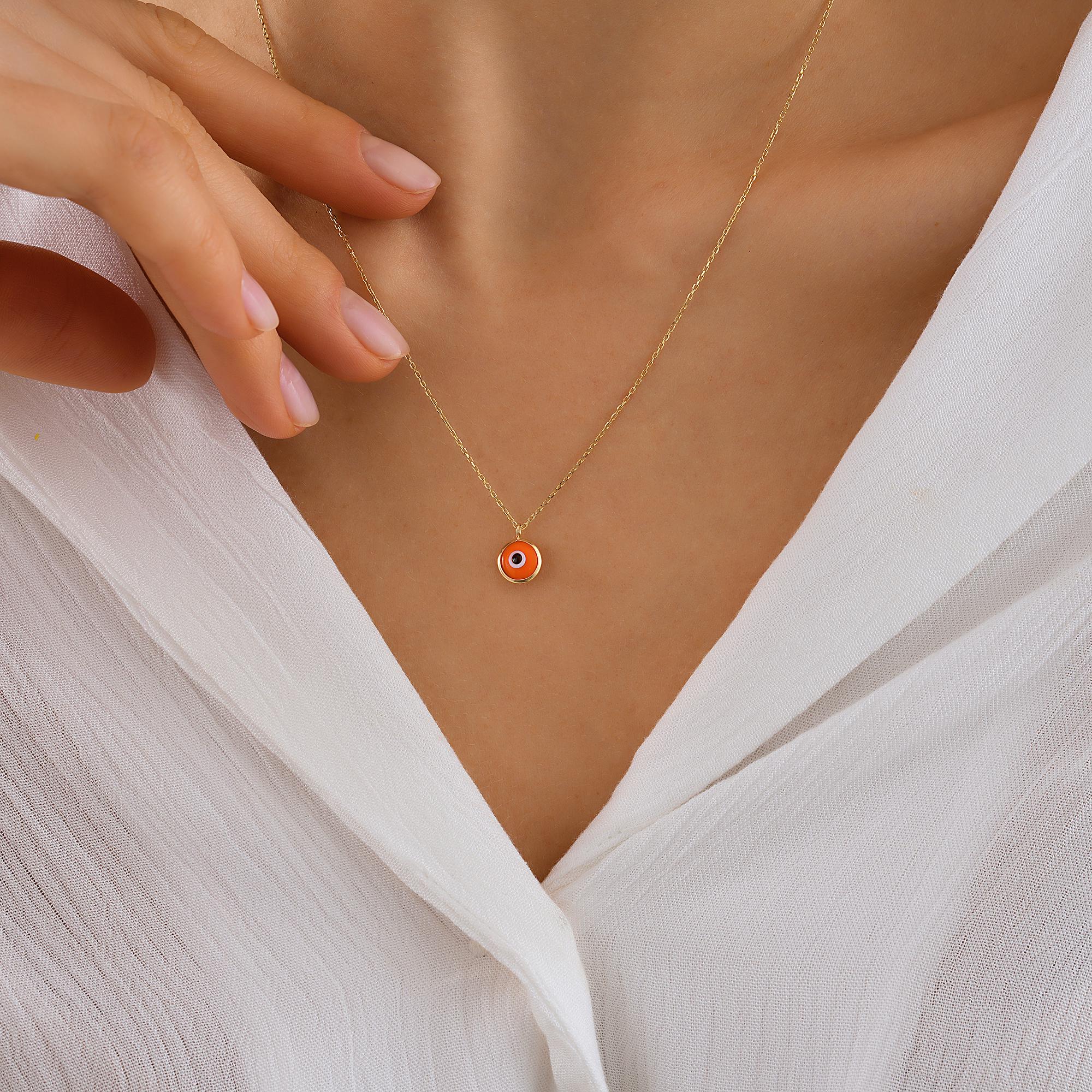 14K Gold Eye Necklace, Minimalist Evil Eye Pendant, 14K Real Gold Eye Necklace, Evil Eye Necklace, Dainty Custom Eye Pendant, Summer Jewelry