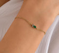 10K Tiny Emerald Bracelet, Dainty 14K Gold Emerald Bracelet, Sparkly initial Paw Jewelry