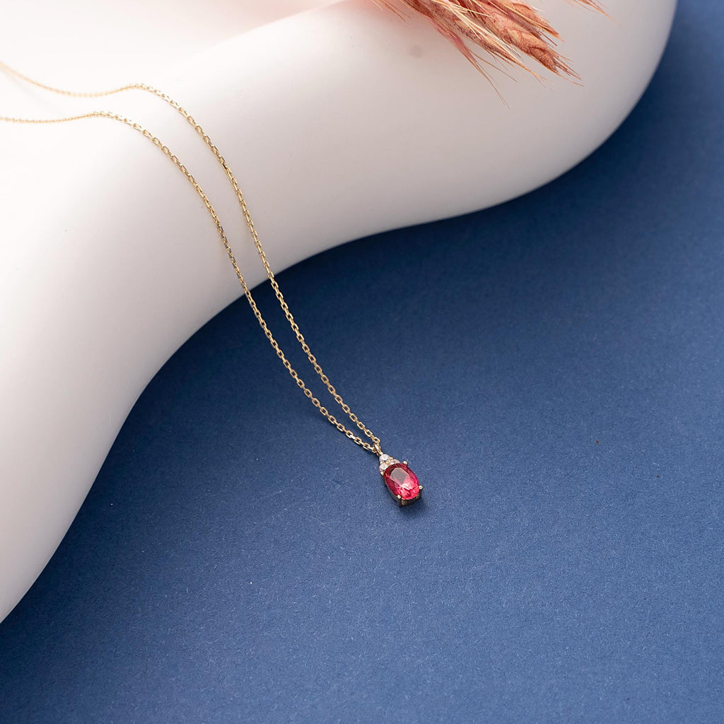 10K 14K Solid Gold Ruby Necklace, Minimalist Ruby Pendant, Birthday Gift