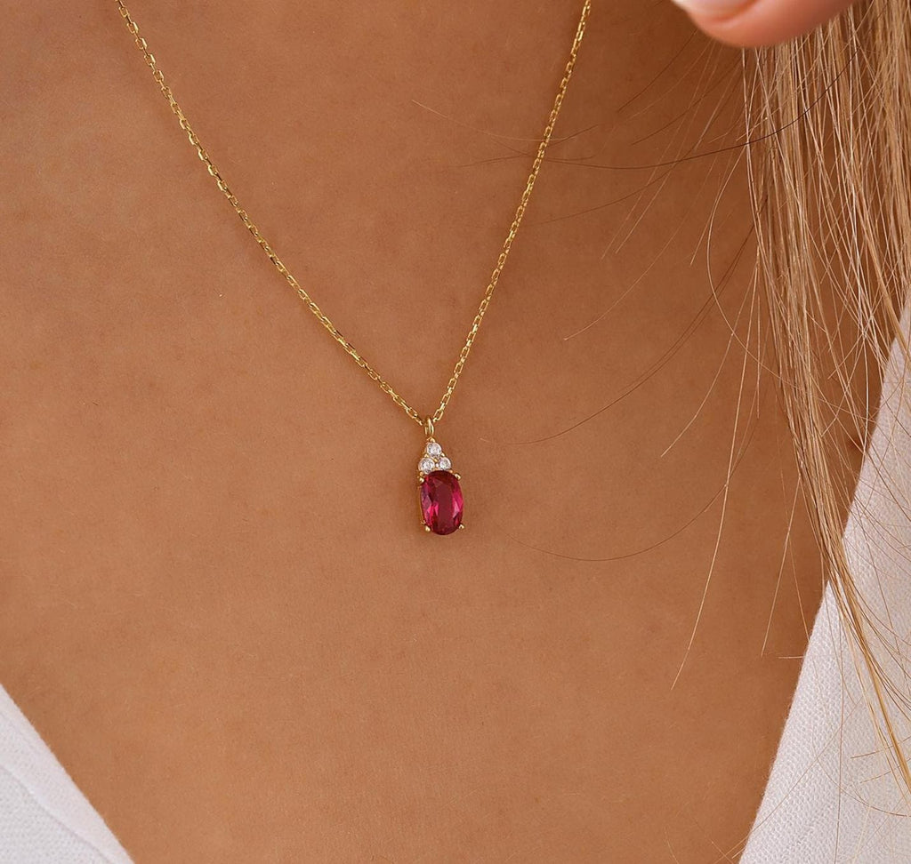 10K 14K Solid Gold Ruby Necklace, Minimalist Ruby Pendant, Birthday Gift