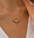 10K Dainty Custom Phoenix Pendant, 14K Solid Gold Animal Necklace, Sparkly Phoenix Pendant