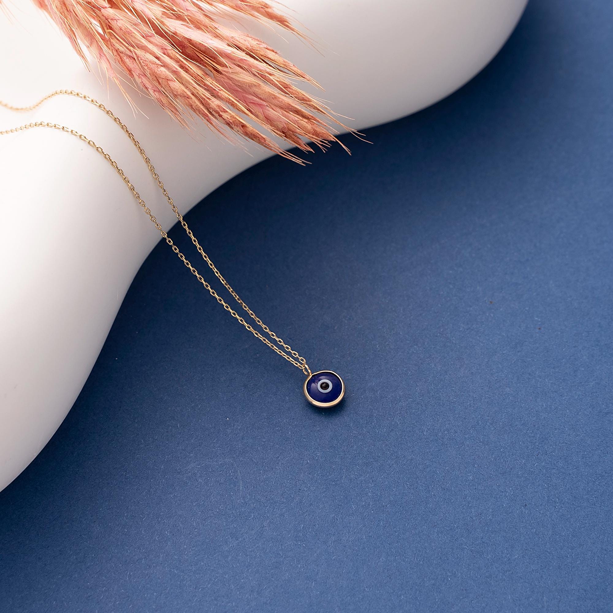14K Gold Eye Necklace, Minimalist Evil Eye Pendant, 14K Real Gold Eye Necklace, Evil Eye Necklace, Dainty Custom Eye Pendant, Summer Jewelry