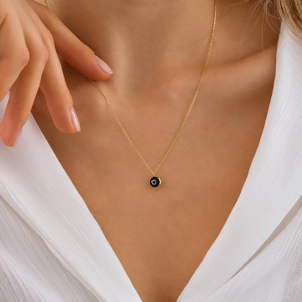 14K Gold Eye Necklace, Minimalist Evil Eye Pendant, 14K Real Gold Eye Necklace, Evil Eye Necklace, Dainty Custom Eye Pendant, Summer Jewelry