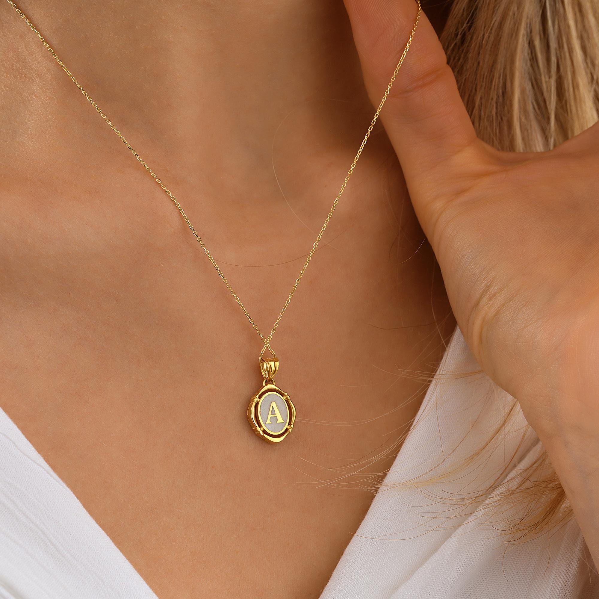 10K Gold Letter Necklace, Personalized Pendant, 14K Solid Gold Letter Necklace, Dainty initial Letter Necklace, Birthday Gift