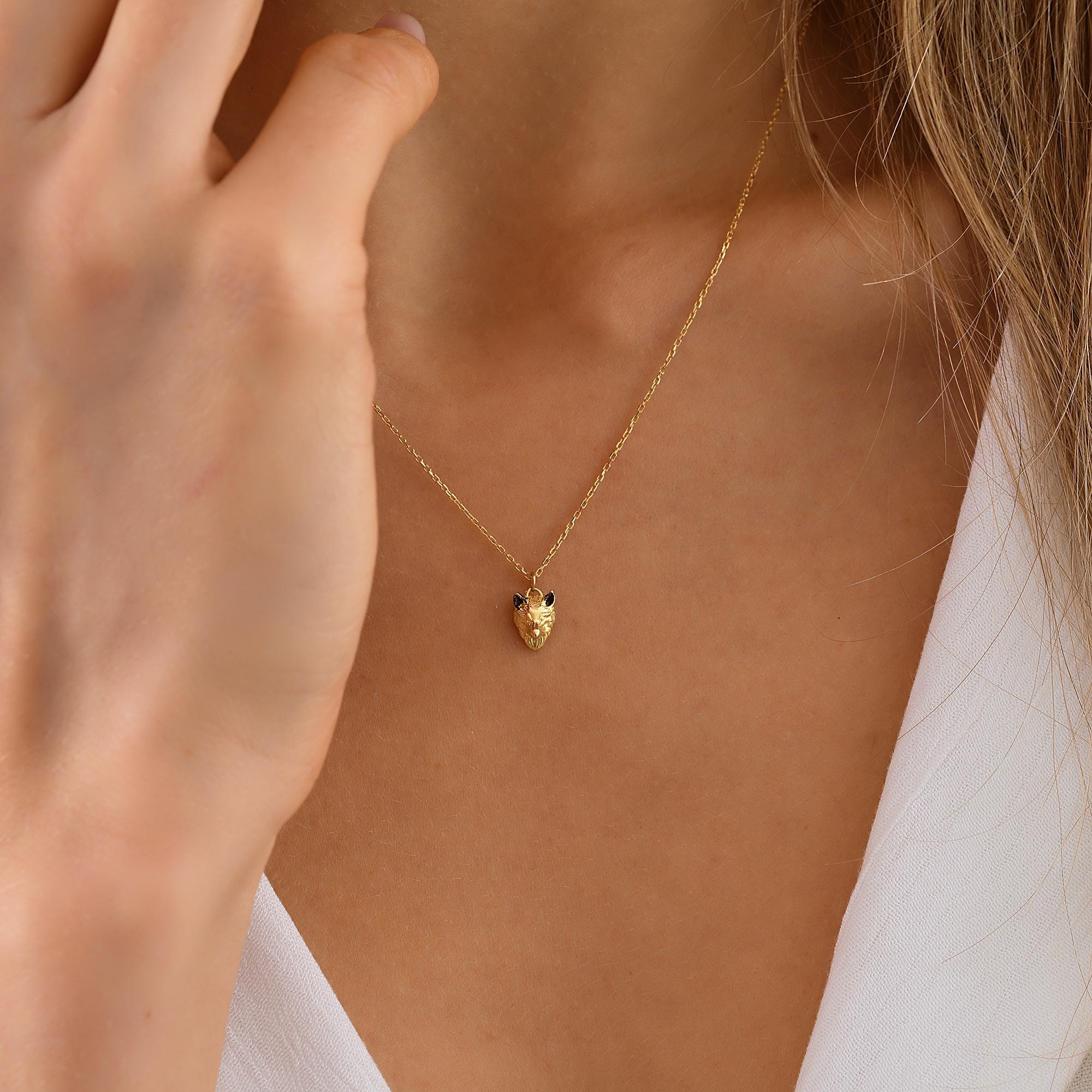 Mountain Wolf Necklace, Dainty initial Animal Pendant, 14K Solid Gold Wolf Head Necklace, 14K Gold Wild Wolf Head Pendant, Summer Jewelry