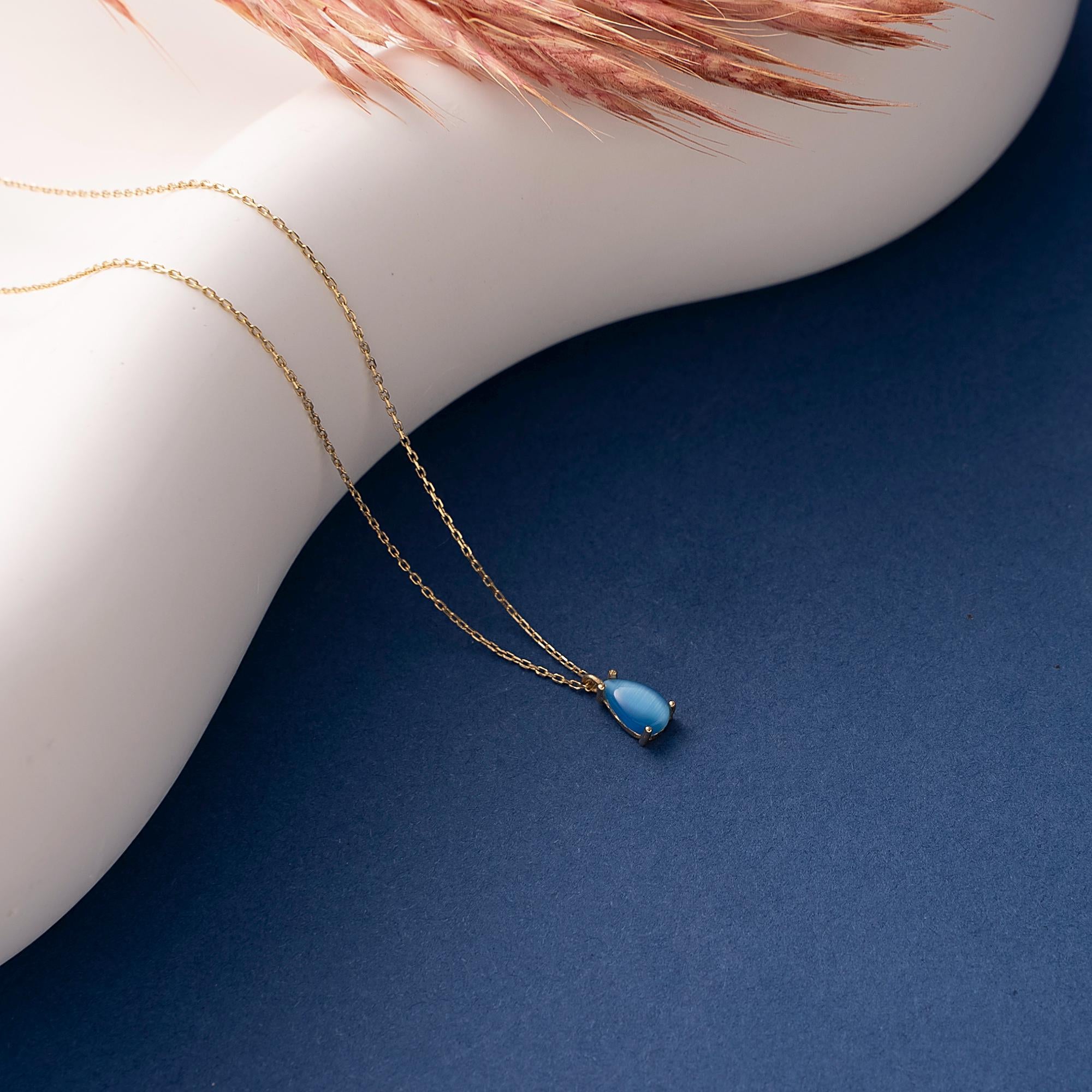 10K 14K Solid Gold Aquamarine Pendant Necklace, Dainty Triangle Charm Jewelry