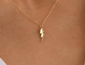 14K Solid Gold Lightning Bolt Necklace, 10K Handmade Celestial Pendant