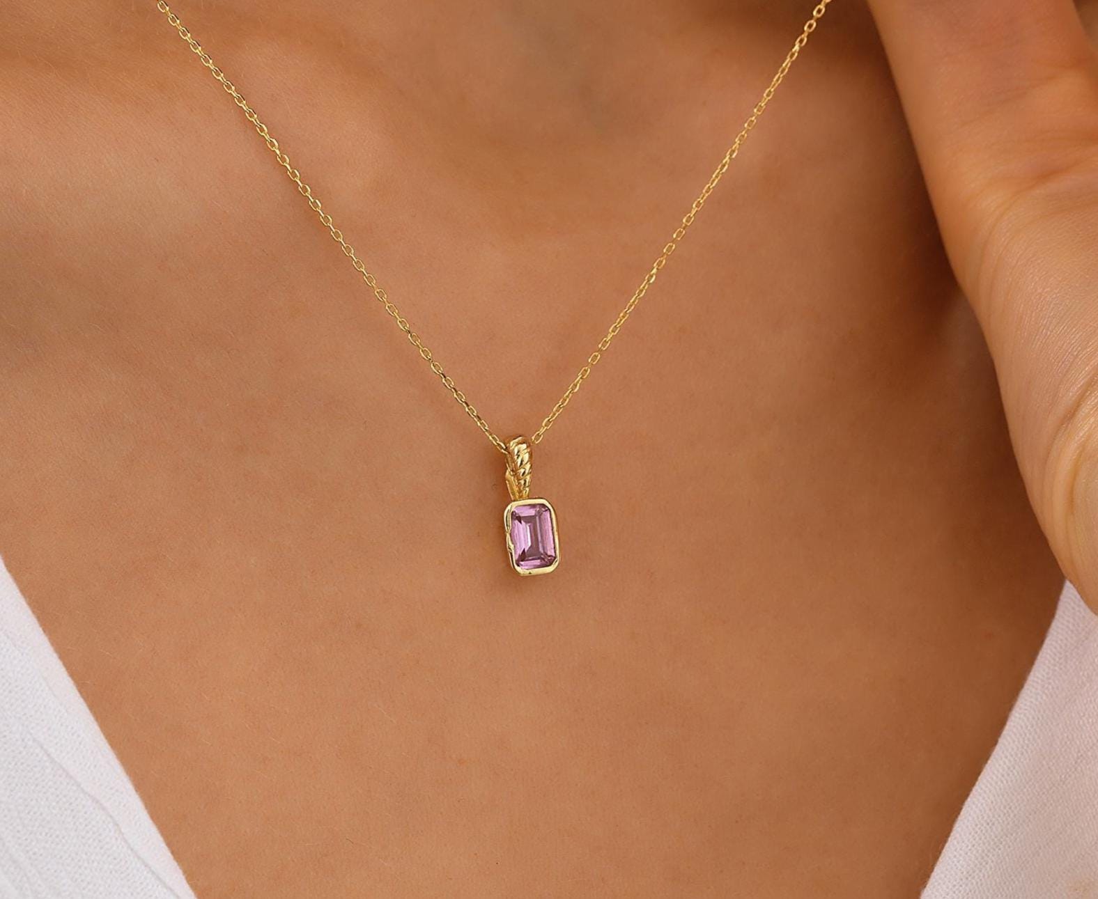 Dainty 10K 14K Solid Gold Morganite Necklace, Minimalist Pendant