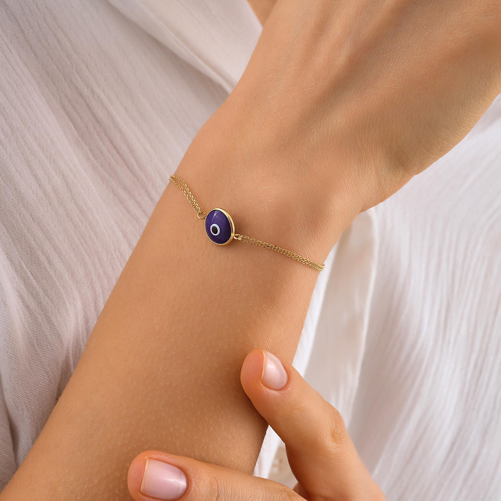 Evil Eye Bracelet, 14K Real Gold Evil Eye Bracelet, Sparkly Eye Bracelet, Dainty initial Eye Bracelet, Minimalist Cable Chain Eye Bracelet
