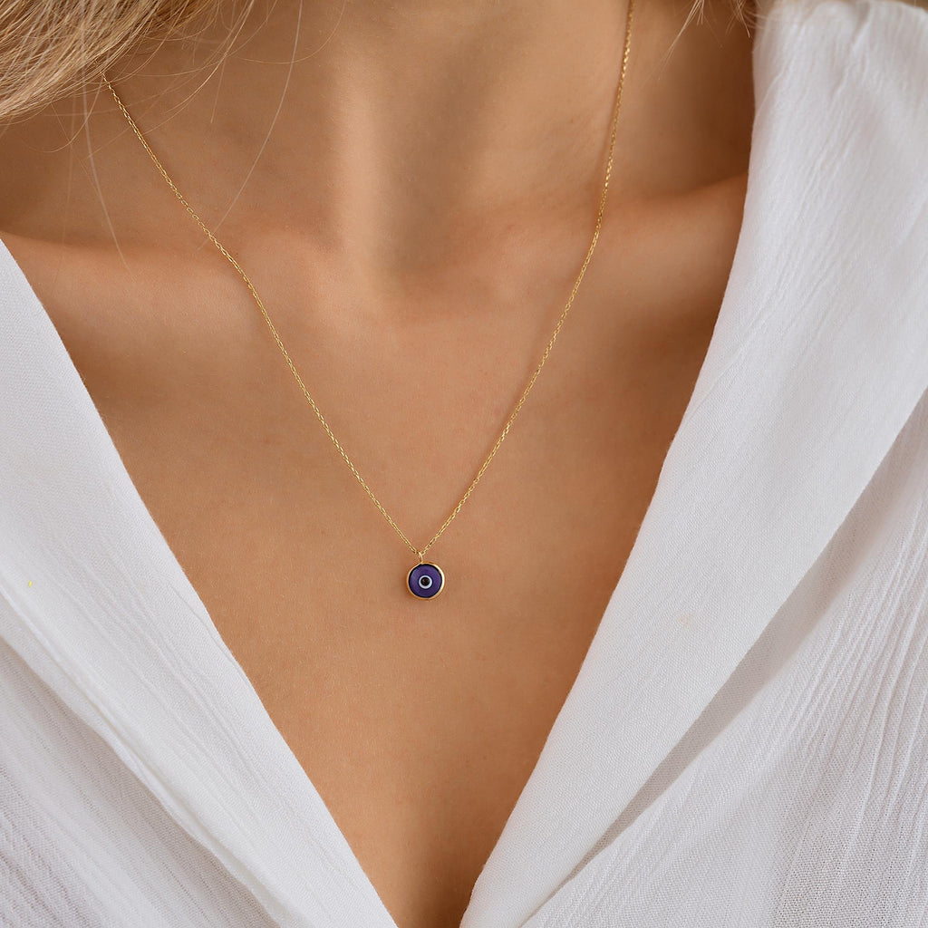 14K Gold Eye Necklace, Minimalist Evil Eye Pendant, 14K Real Gold Eye Necklace, Evil Eye Necklace, Dainty Custom Eye Pendant, Summer Jewelry