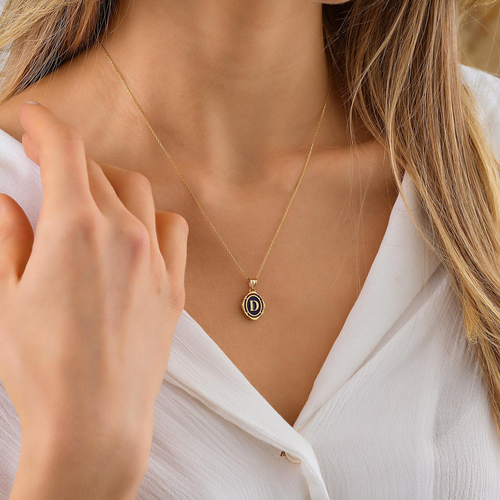 Personalized Pendant, 14K Real Gold Letter Necklace, Vintage Pendant, Dainty initial Letter Necklace, Birthday Gift, Summer Jewelry