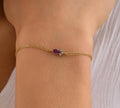 Dainty 14K Solid Gold Ruby Bracelet, 10K Handmade Minimalist Design