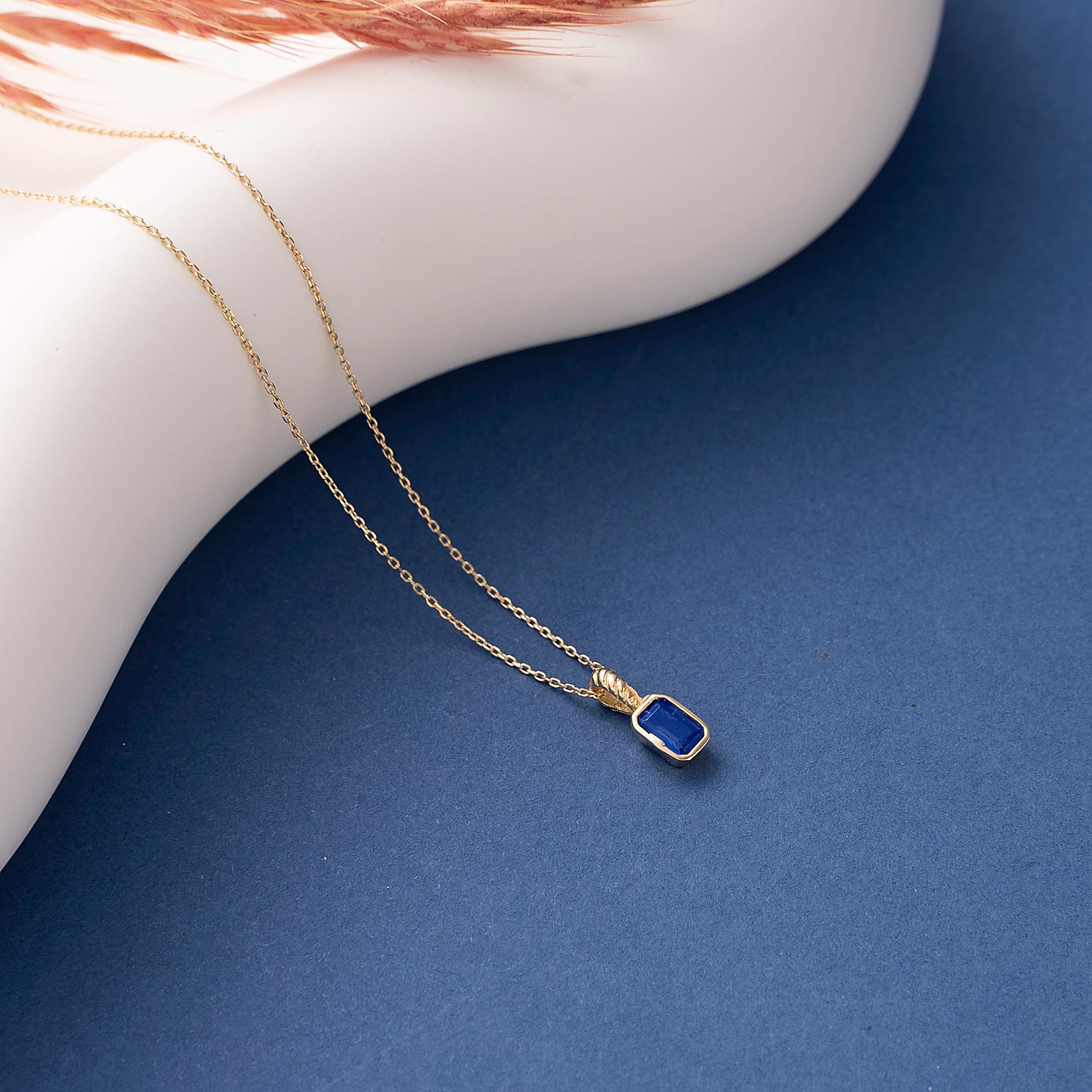 10K 14K Gold Sapphire Pendant, Minimalist Sapphire Necklace, Birthday Gift