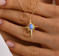 10K 14K Solid Gold Opal North Star Necklace, Handmade Celestial Pendant